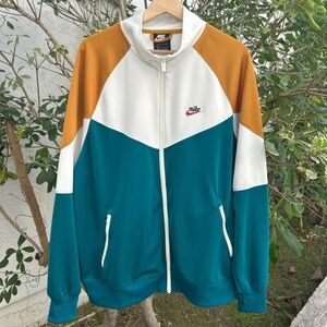 Nike Track Jacket Full Zip Colorblock White Teal Gold Size L